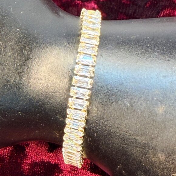 Slider Tennis Bracelet Gold Overlay Made with Swarovski Baguette Crystals - Picture 7 of 9